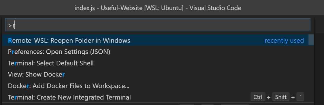 reopen folder in Windows command in VSCode