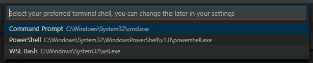 Selecting your default Windows shell in VSCode