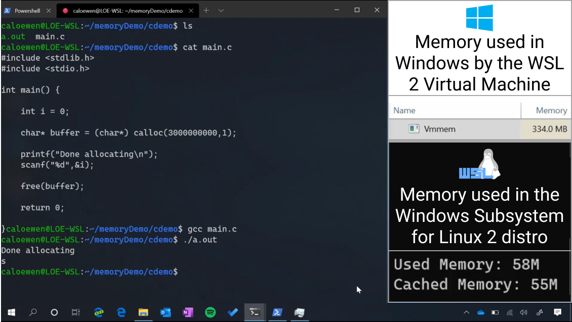 Captura de tela do WSL e do terminal