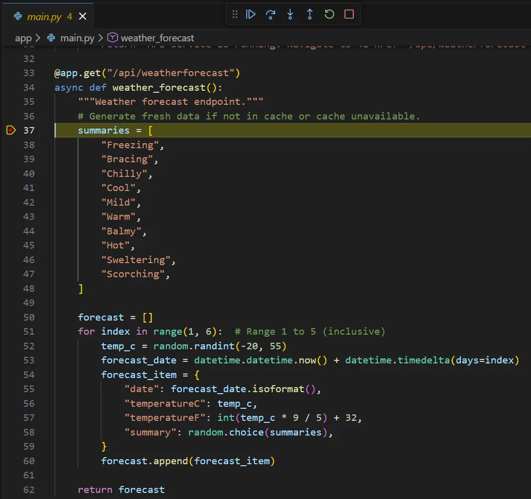 Debugging a Python application with Visual Studio Code Aspire extension