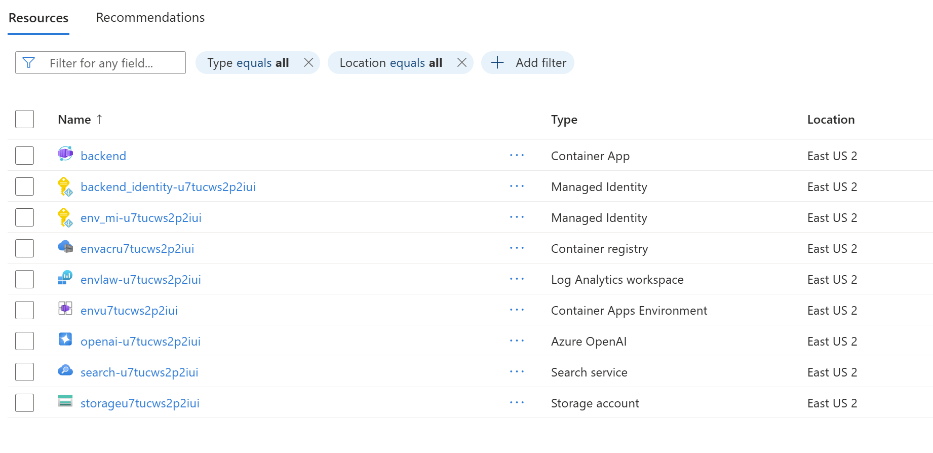 Azure services in the portal.