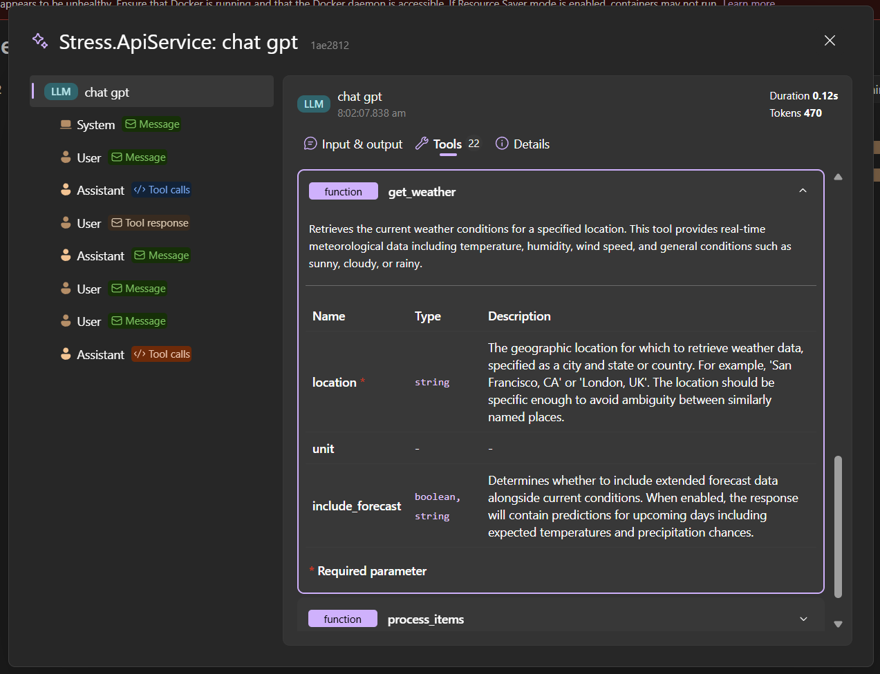 GenAI AI tools in the Aspire dashboard