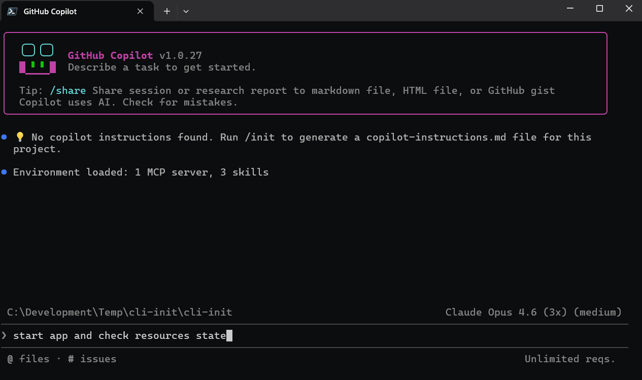 A coding agent starting an Aspire app and inspecting resource state