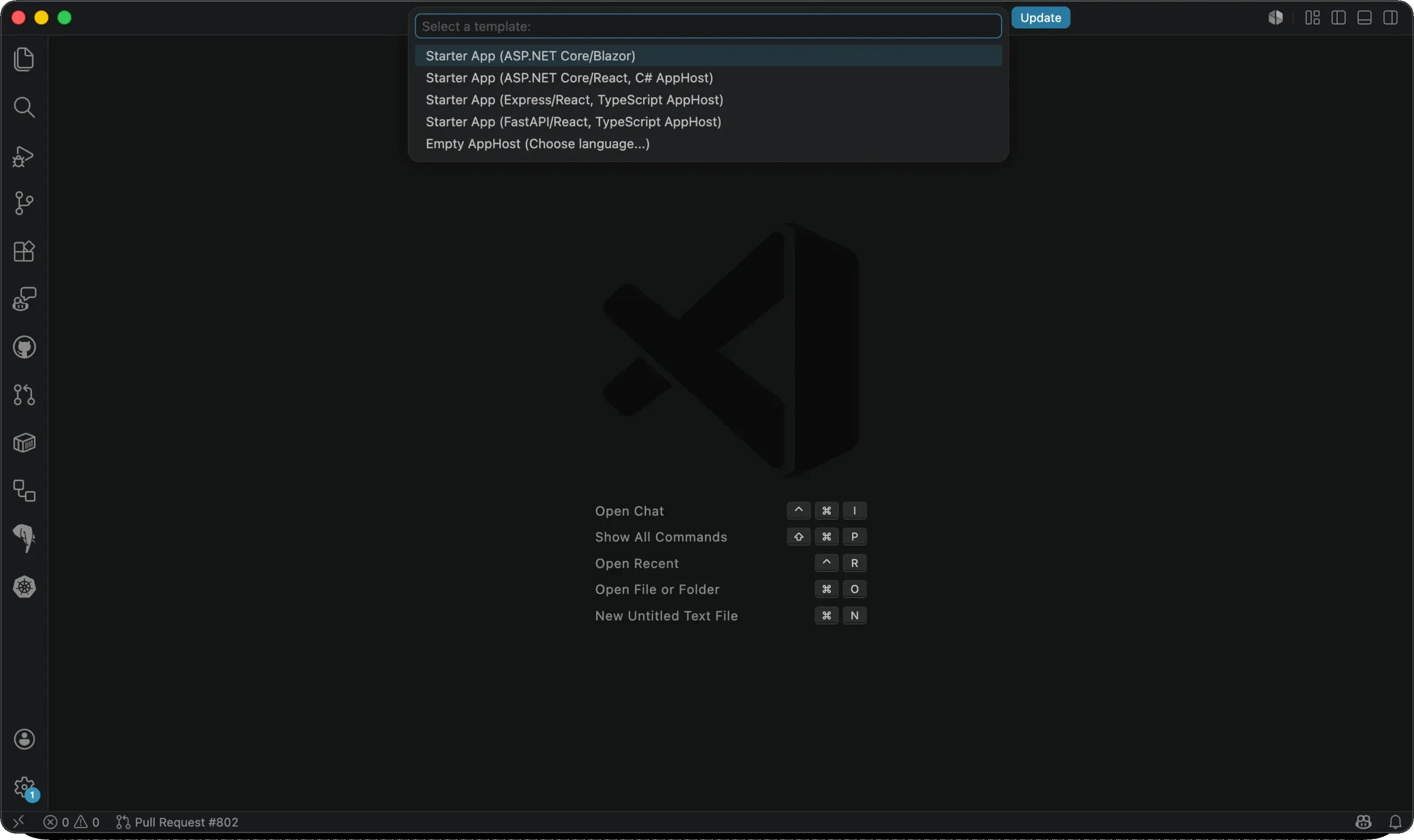 VS Code Aspire project template picker.