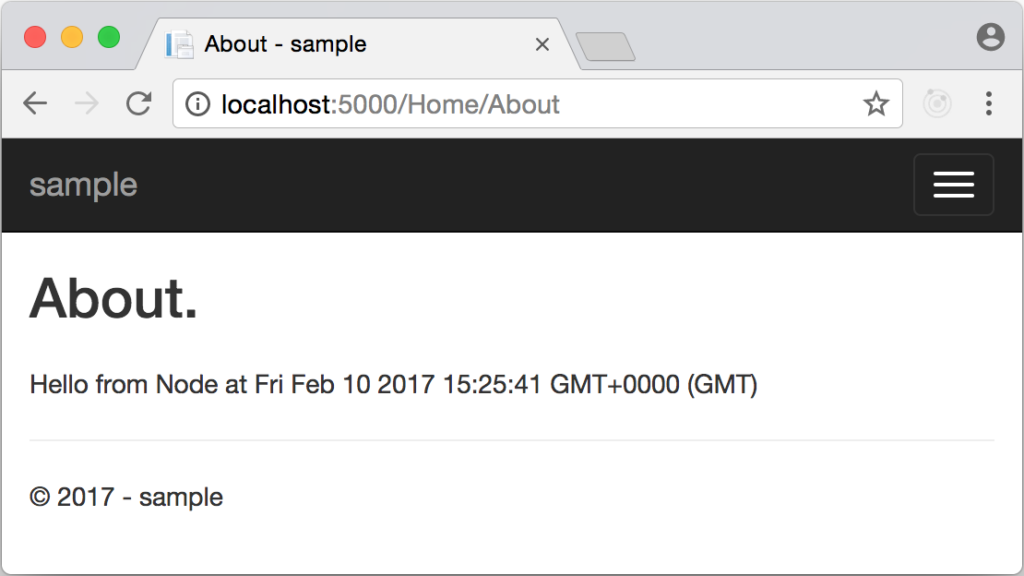 Screenshot displaying value returned from Node.js