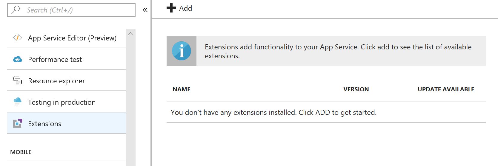 Azure App Service Site Extension UI