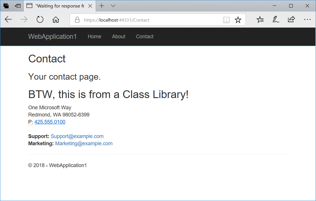 Contact page from a class library