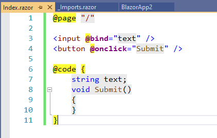 Events and binding working in Visual Studio