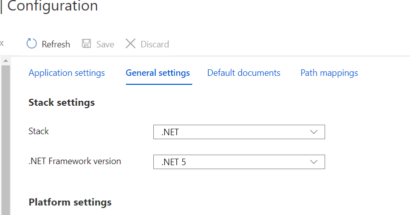 Azure App Service settings for .NET 5
