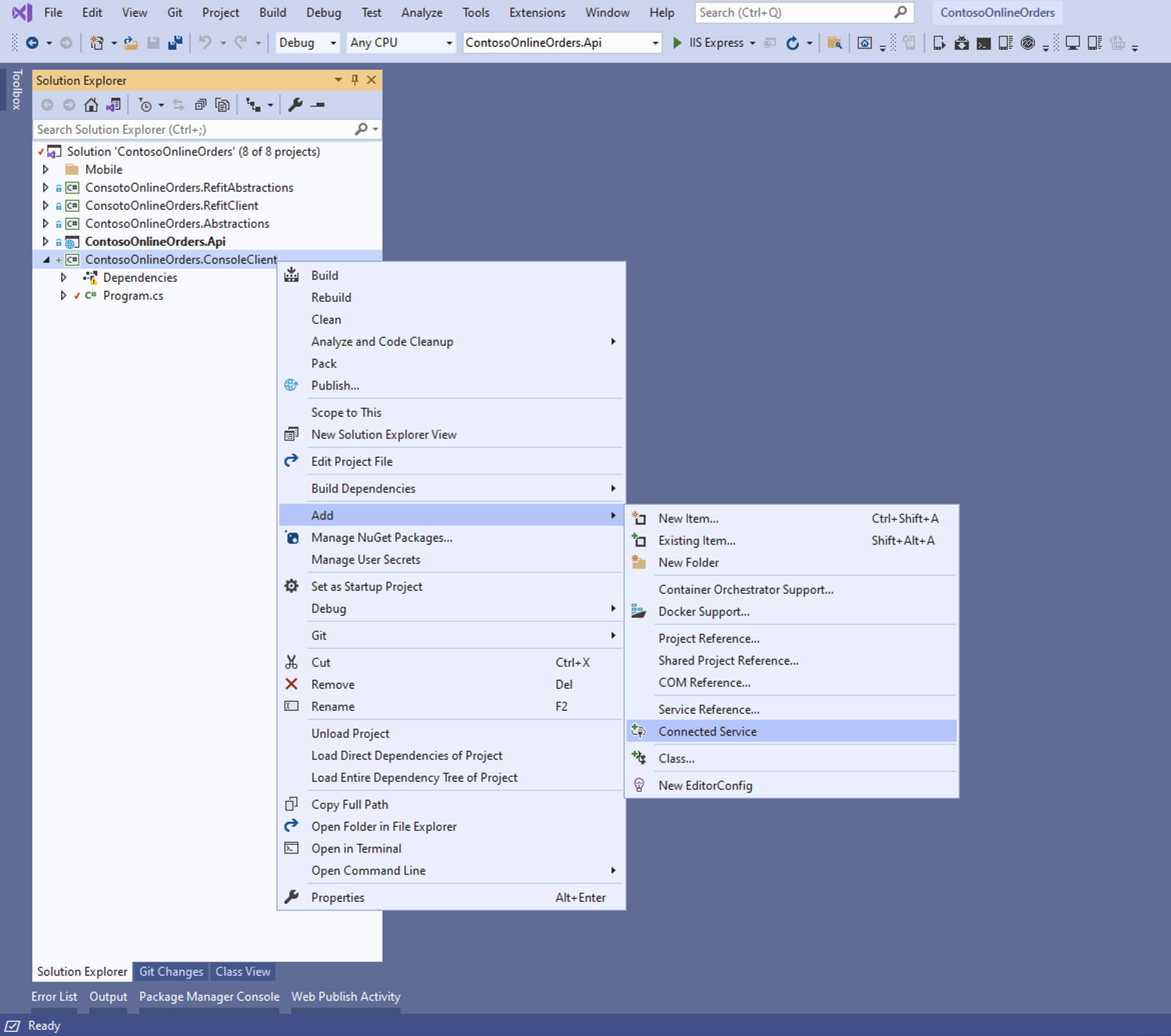 Adding a Connected Service in Visual Studio