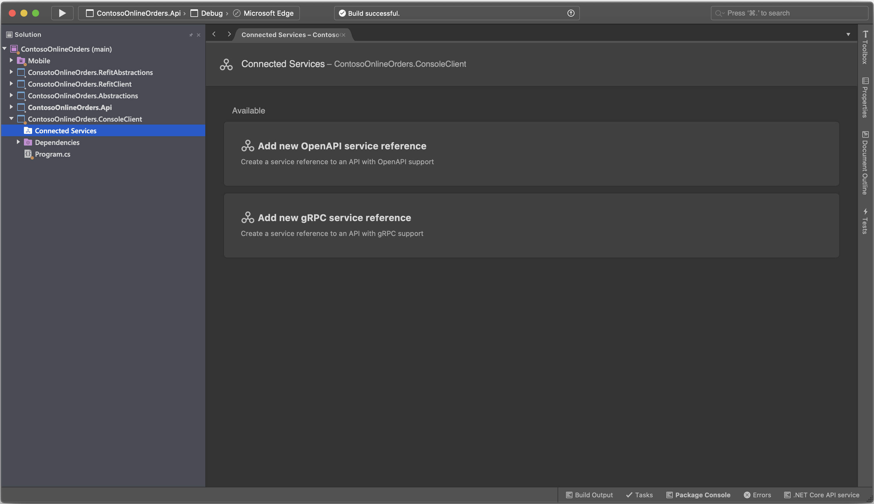 Connected Services experience in Visual Studio for Mac