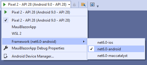 Select Android target framework
