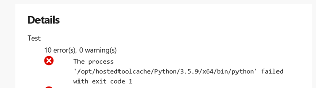 An example of error message logs in an Azure DevOps failure email