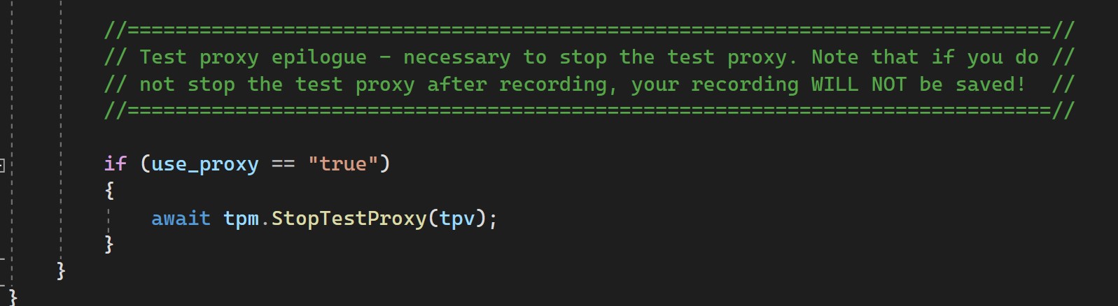 Test proxy epilogue code