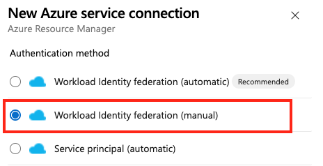 Select Workload Identity federation (manual)