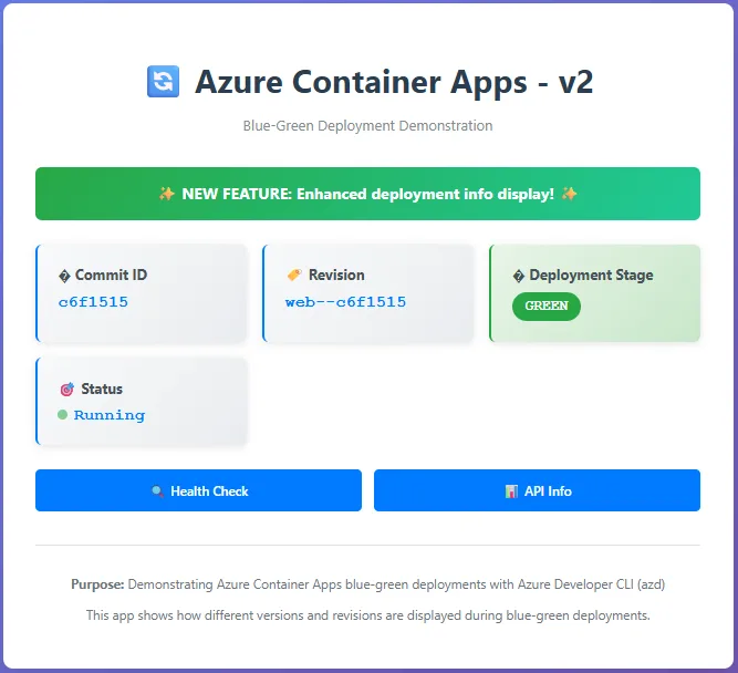 Green deployment showing ACA green revision