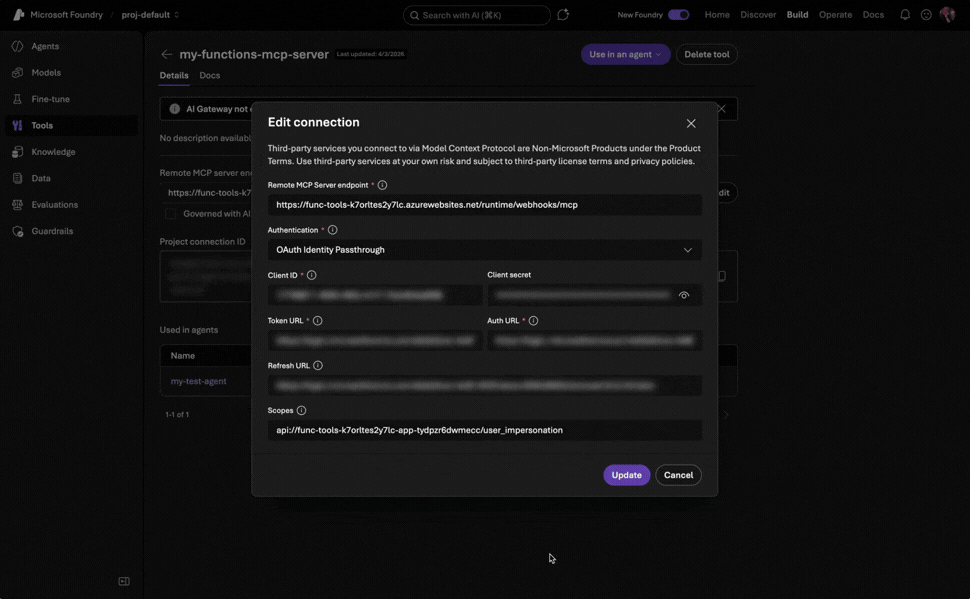 Connecting to Foundry agent through OAuth Identity Passthrough demo