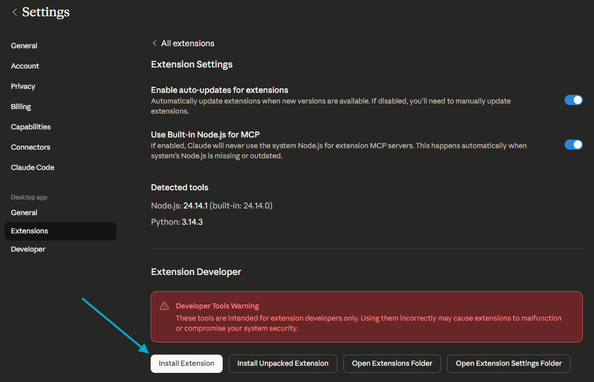 Install Extension button