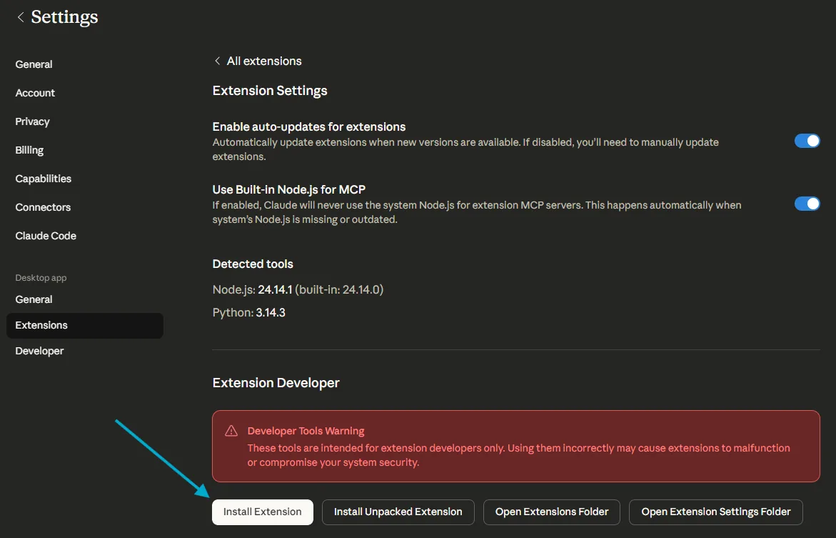 Install Extension button