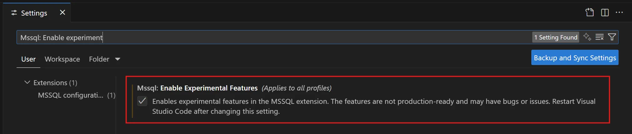 enable experimental features screenshot