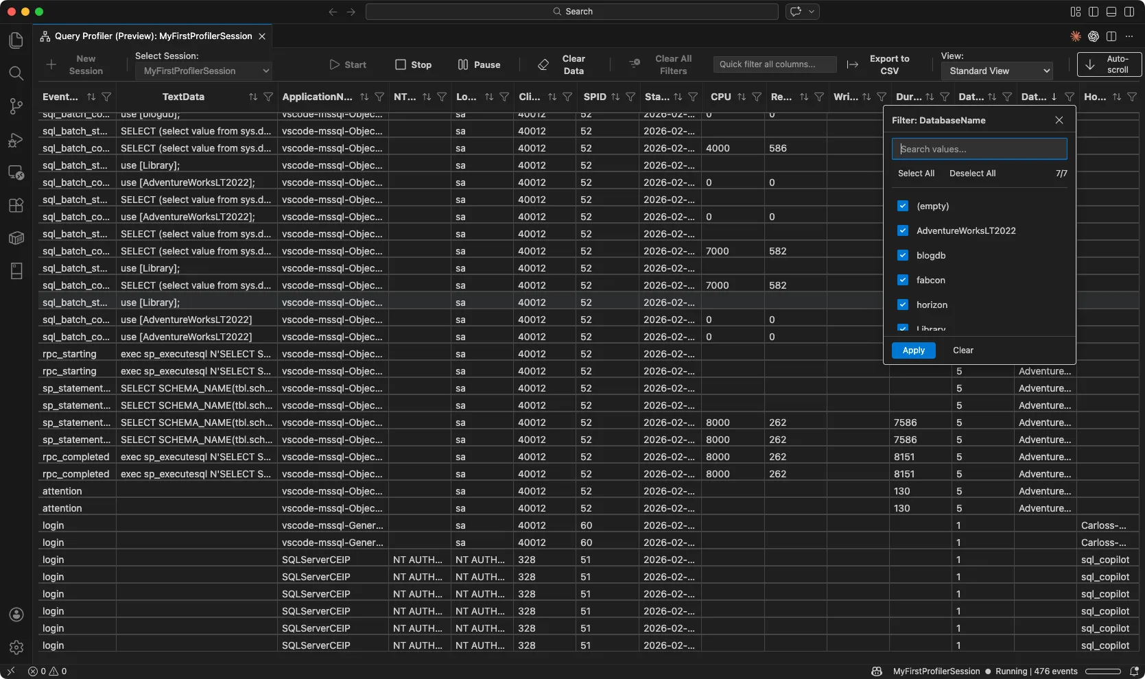 query profiler filters image