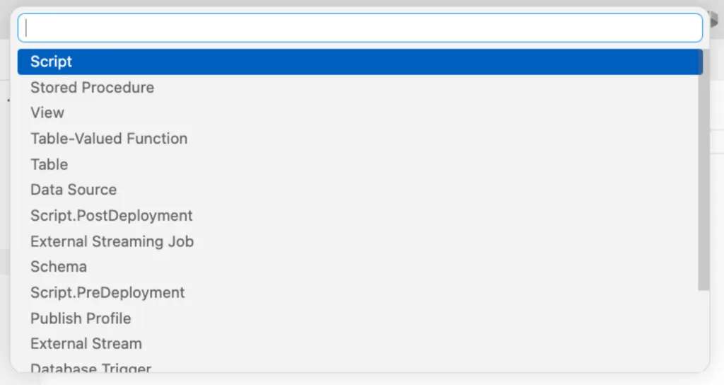 VS Code SQL projects extension item templates quickpick
