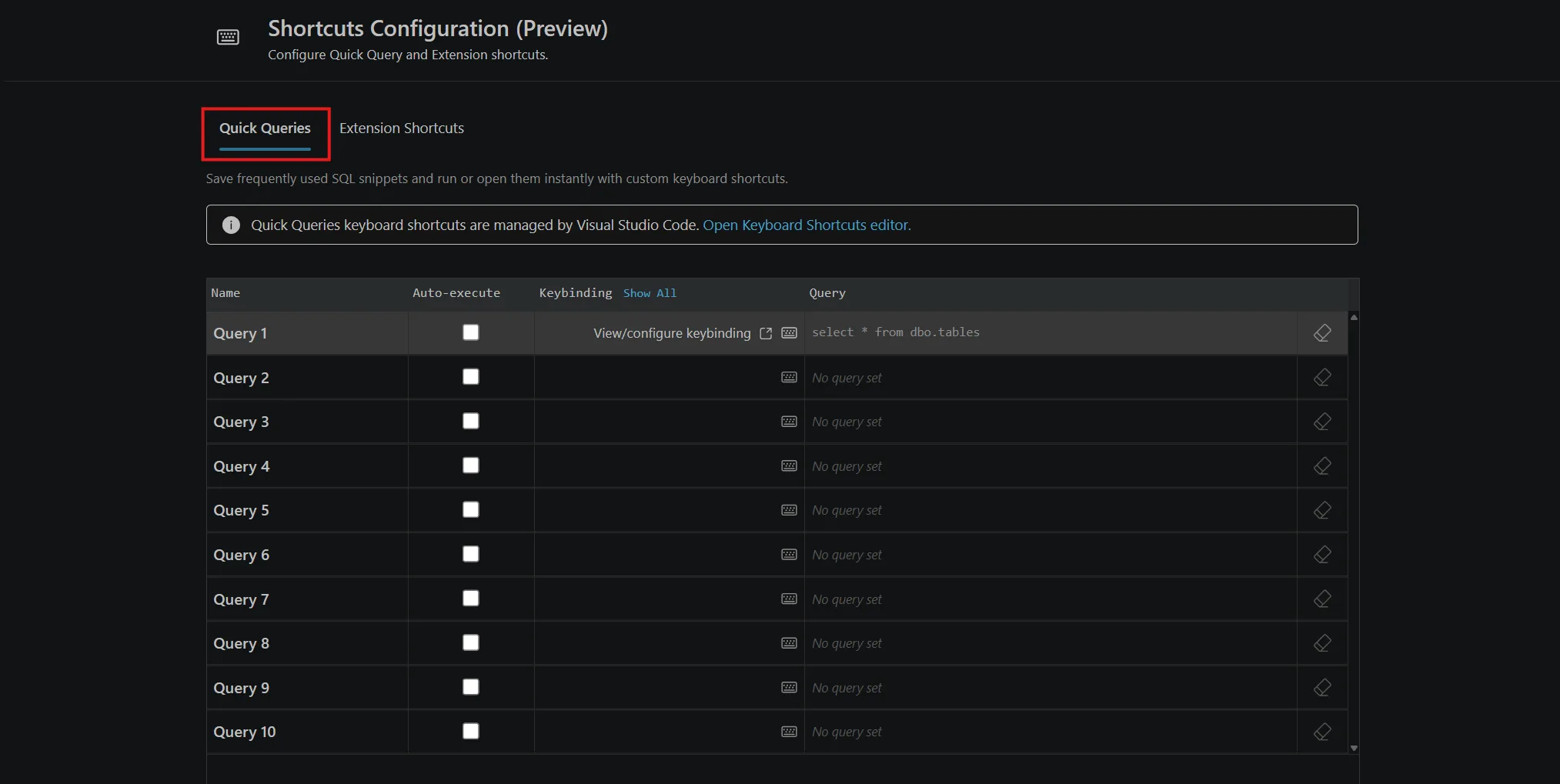 shortcuts configuration queries image
