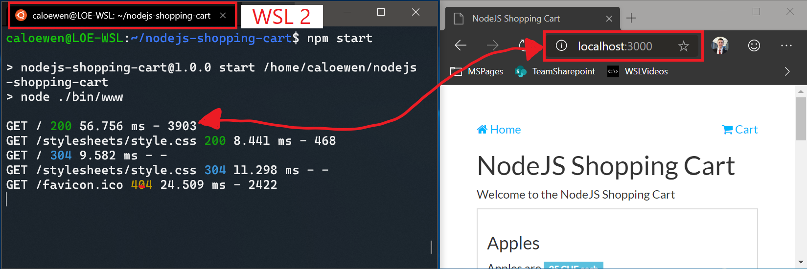 Connecting to a nodeJS site using localhost in WSL 2