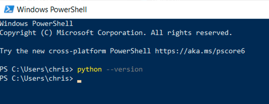 An image showing python is not installed on Windows