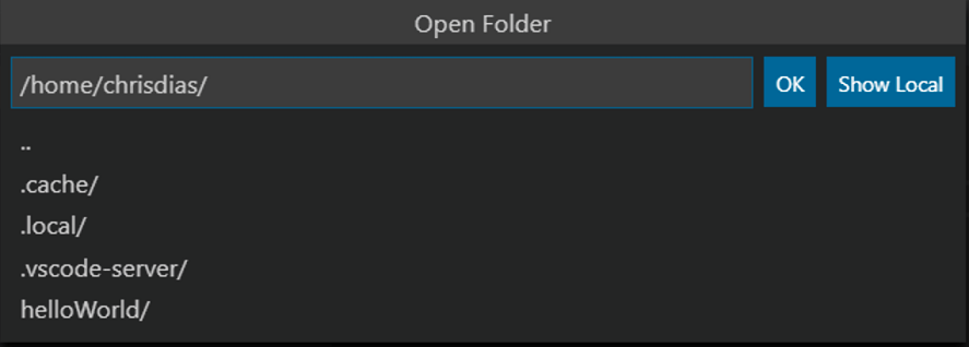 Opening another folder in the VSCode IDE