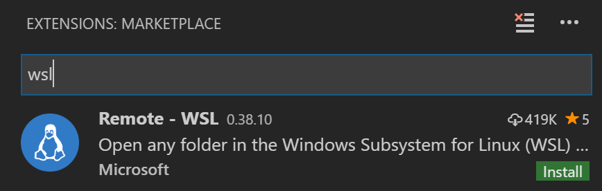The remote WSL extension install page