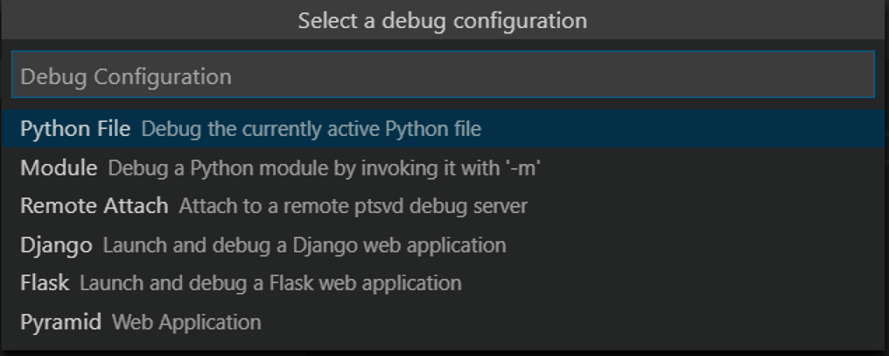 Selecting the debug configuration in the VSCode IDE