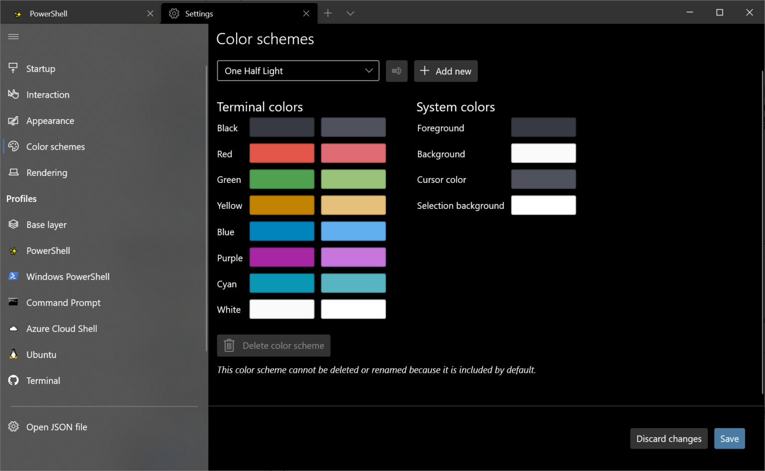 windows terminal color schemes not working