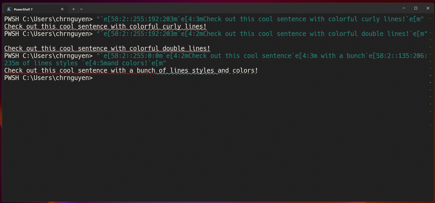 Support for color lines, curly lines, double lines, dashed lines, and dotted lines in Windows Terminal