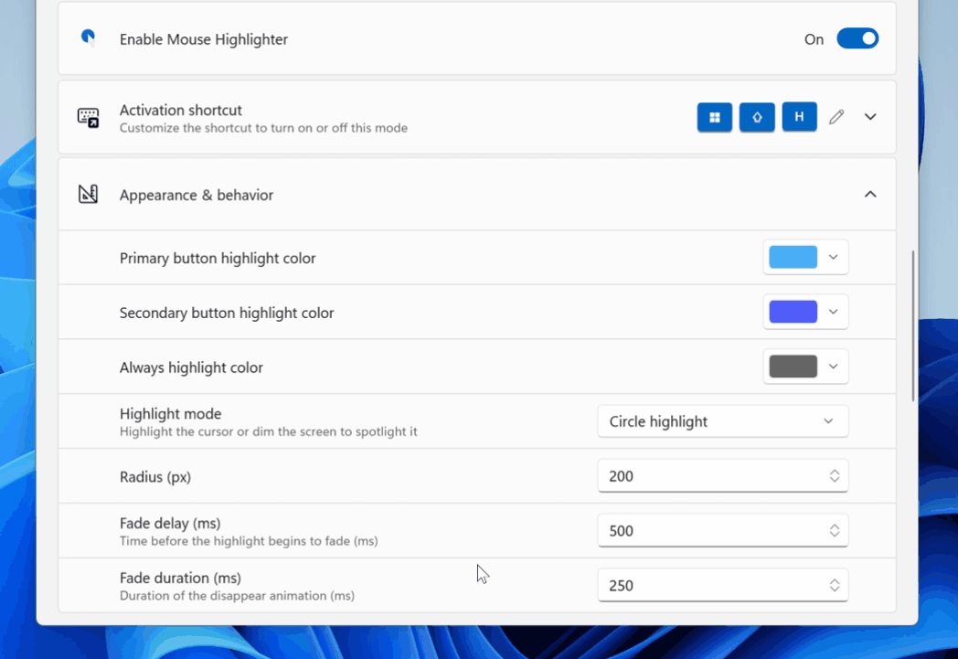 GIF showing off the new Spotlight mode in Mouse Highlighter