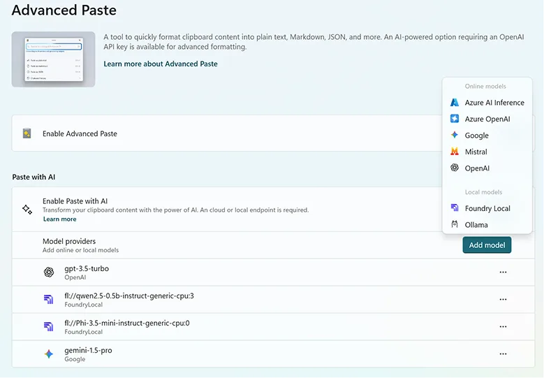 Advanced Paste settings