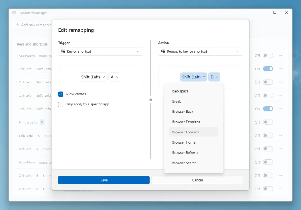 Keyboard manager now supports manual key selection