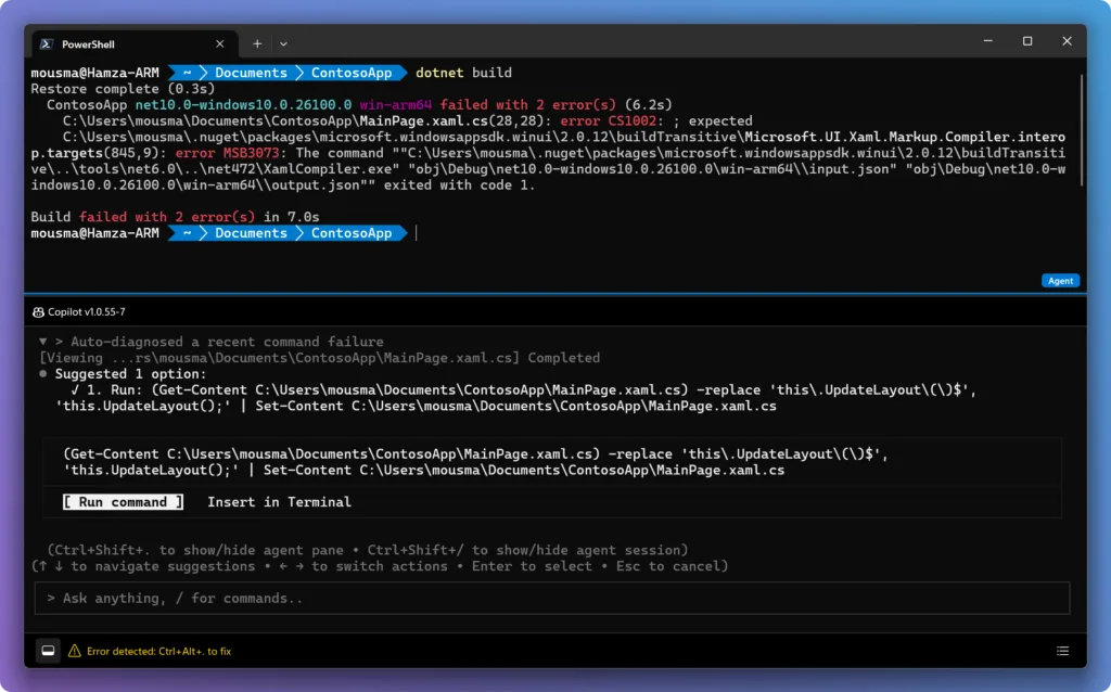 Auto-error detection and fix suggested