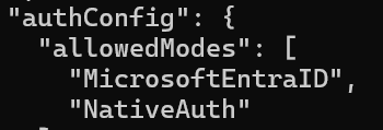 Azure Cosmos DB for MongoDB vCore cluster properties for authentication methods.