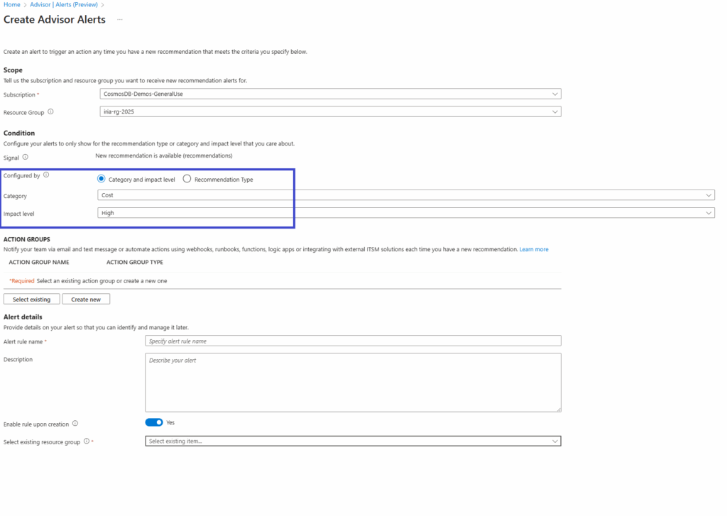 Create Advisor Alert image