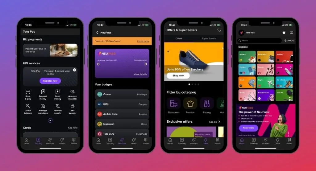 Tata neu mega App screens