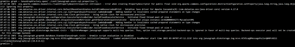 To connect the Gremlin console to Azure Cassandra MI, instantiate the Gremlin Factory as demonstrated below.