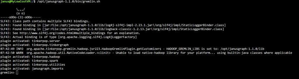 To launch the Gremlin process, use the gremlin.sh script located in the same /opt/janusgraph-1.1.0/bin/ folder.