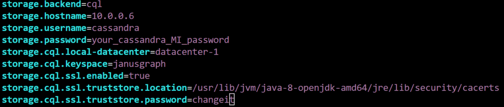 Below are the contents you should include in the “janusgraph-azure-cql.properties” file. Make sure your configuration matches this format.