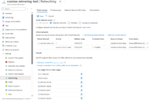 Selected Networks enabled for Cosmos DB Account