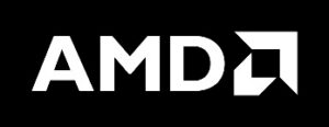 White AMD logo on a black background.