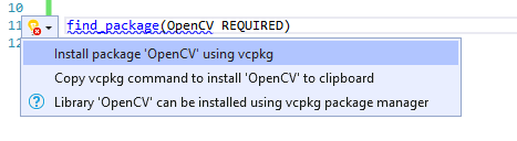 Add a missing vcpkg package with a quick fix in Visual Studio 2019