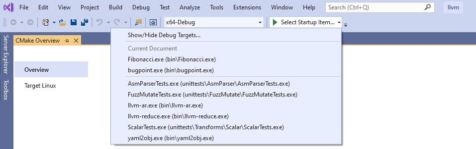 The launch drop-down menu now displays your most recently used debug targets at the top of the menu.