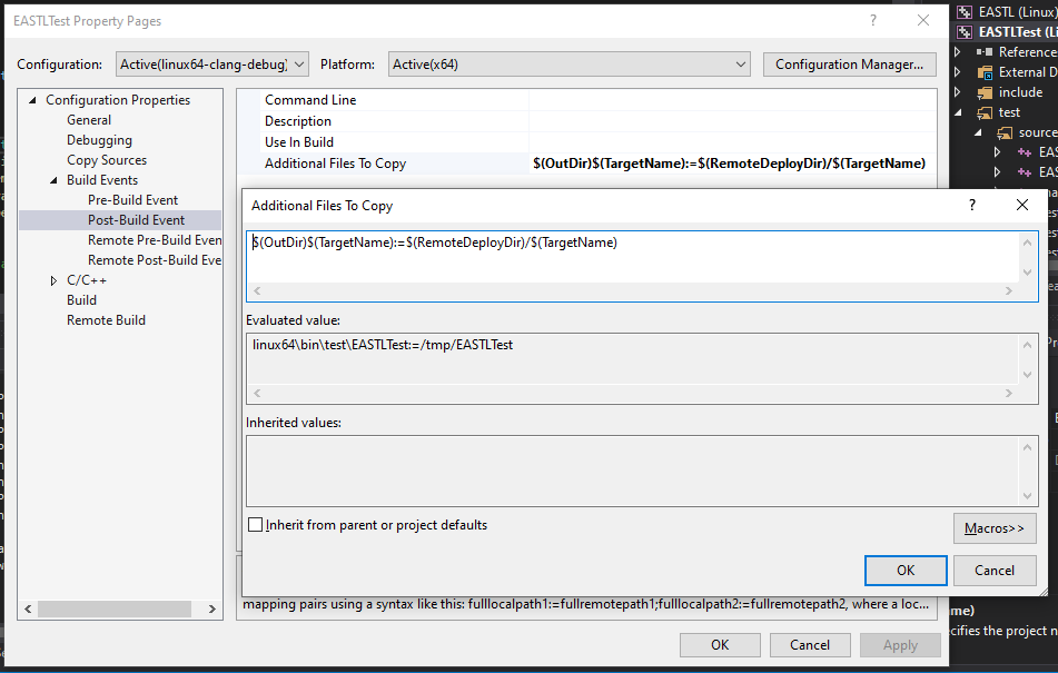 Setting up a remote post-build event with additional files to copy in Visual Studio's Property Pages.