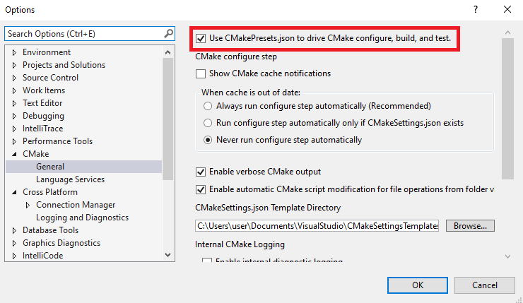 cmake windows specify c compiler